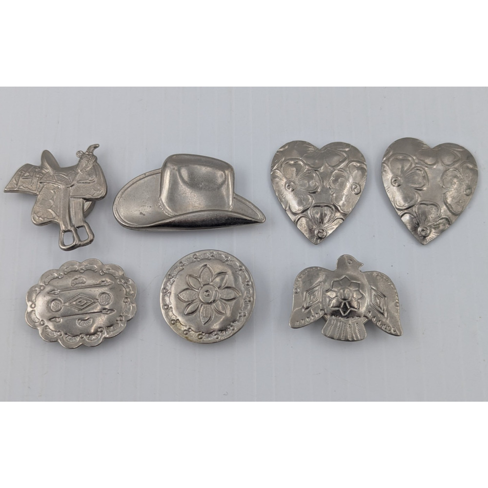 Vintage Silver Tone Metal Button Covers Hearts Hat Saddle Floral Lot of 7